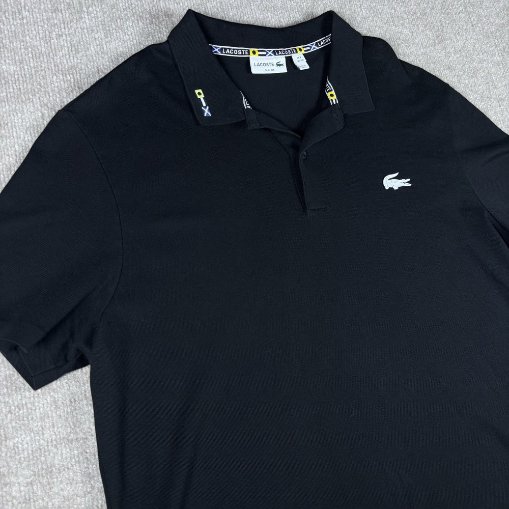 Lacoste Slim Fit Polo Shirt Mens 3XL Black Stretch Cotton Short Sleeve Peru - Picture 11 of 11